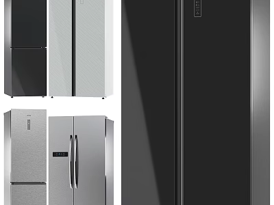 Modern Refrigerators And Freezers With Stainless Steel Finish And Double Door Design 3d model