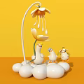 Interactive Area With Yellow Background White Flower And Three Ducks On Egg Shaped Objects 3d model