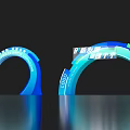 Event Gateway With Blue Green Curved Design Innovation Development Win Win Cooperation And Logo
