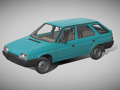 Light Blue Retro Hatchback Car With Classic Design And Smooth Body 3d model
