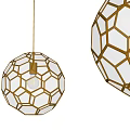 Modern Hexagonal Chandeliers With Golden Frames And Transparent Glass On Gray Wall Wooden Trim