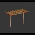 Outdoor Wooden Pergola Structure With Cross Beam Grid And Support Posts