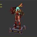 3D Battle Command Character Model With Flame Weapon And Red Black Outfit