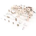Various Architectural Building Model Components With Walls Windows Doors And Stairs