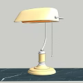 Vintage Cream Table Lamp with Curved Metal Arm Round Base on Black Marble Countertop