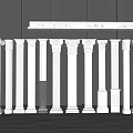 White Roman Columns In Various Styles With Decorative Cornice On Wooden Floor