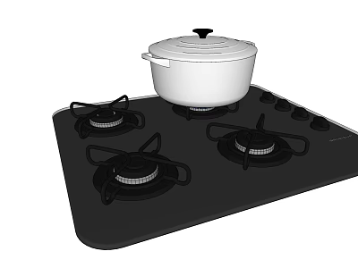 Black Gas Stove With Four Burners And Pot On Top Kitchen Appliance 3d model