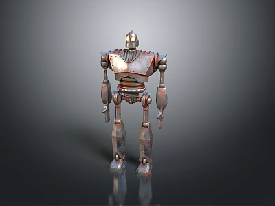 Humanoid Robot Character With Metallic Rustic Surface And Industrial Mechanical Design Standing Pose 3d model