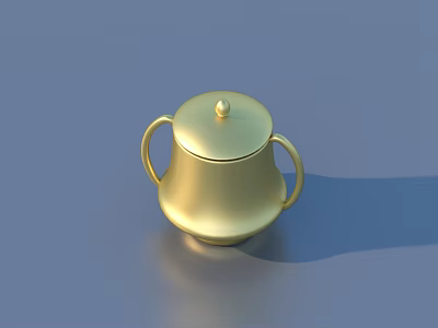 Golden Household Kitchenware with Lid and Two Handles for Home Use 3d model