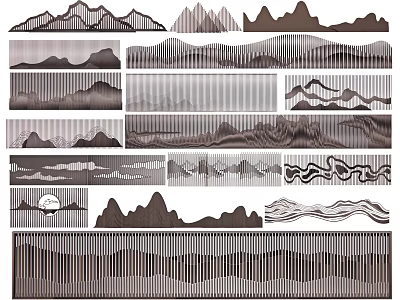 Modern Abstract Landscape Wall Art With Mountain Patterns And Wave Textures 3d model