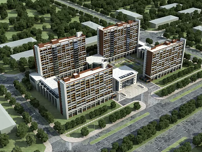 Birds Eye View Planning of High Rise Residential Complex With Greenery Roads and Central Plaza 3d model