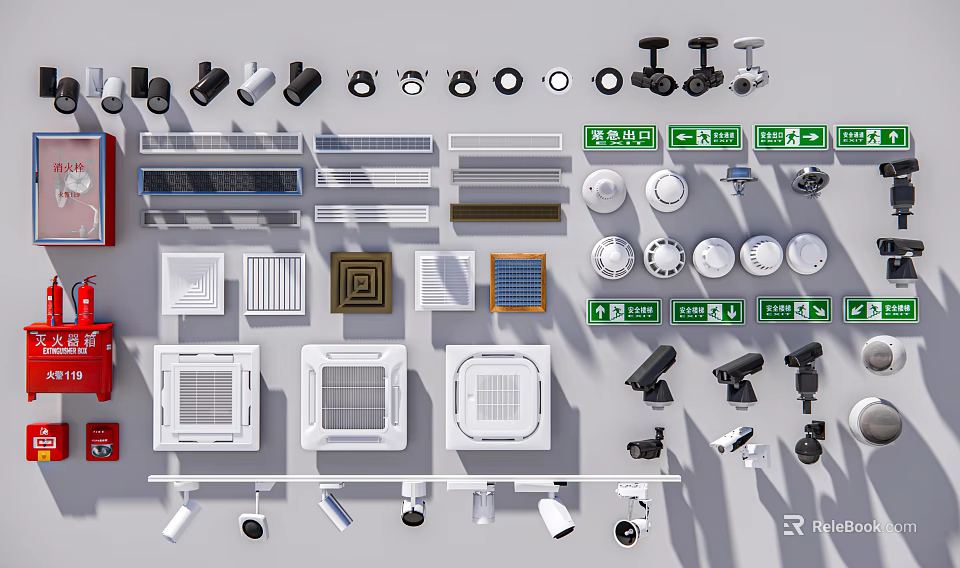 Various Styles of Downlights and Spotlights with Design Elements and Installation Parts 3d model 