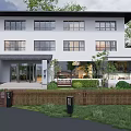 Modern White Two Story House Exterior With Greenery Lawn Wooden Fence Front Entrance Steps