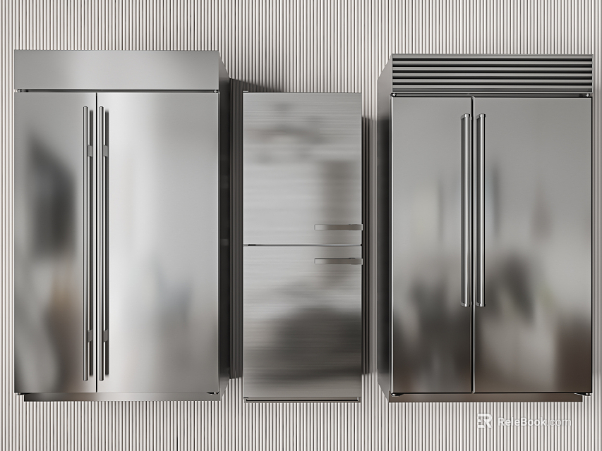 Stainless Steel Modern Refrigerators And Freezers With Double Door Design For Kitchen Storage Solutions 3d model 