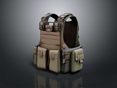 Military Tactical Vest With Brown Green Combination Multiple Pockets Shoulder Straps And Waist Belt 3d model
