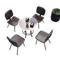Modern Dining Table Set With Round Table Four Gray Chairs And Green Plants 3d model