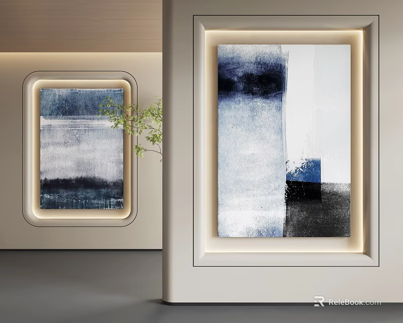 Abstract Painting With Blue Gray Black Tones Modern Interior Wall Art Decoration 3d model 