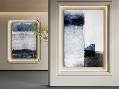 Abstract Painting With Blue Gray Black Tones Modern Interior Wall Art Decoration 3d model