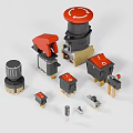 Various Red and Black Electrical Switches Buttons and Control Components 3d model