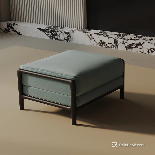 Modern Light Blue Cushioned Side Table With Dark Frame And Marble Accents 3d model 