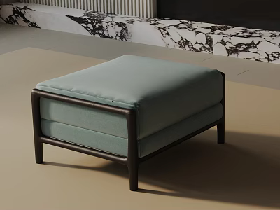 Modern Light Blue Cushioned Side Table With Dark Frame And Marble Accents 3d model