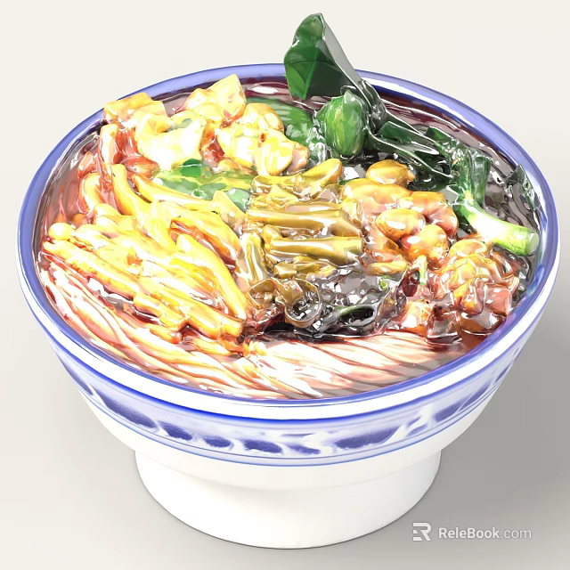 Colorful Rice Noodle Bowl With Green Vegetables Pickled Veggies And Beans 3d model 
