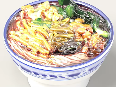 Colorful Rice Noodle Bowl With Green Vegetables Pickled Veggies And Beans 3d model