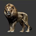 Realistic Lion Sculpture In Standing Pose With Thick Mane On Grey Shiny Background