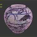 Blue And White Ceramic Vase With Fish And Plant Patterns Decorative Design 3d model