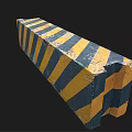 Concrete Road Barrier With Blue Yellow Diagonal Stripes And Worn Surface