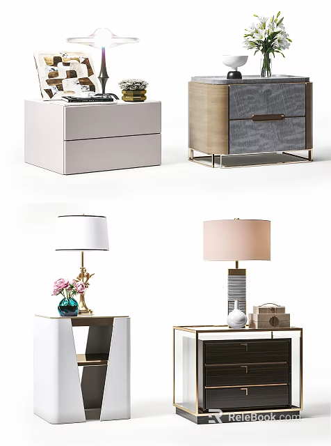 Stylish Bedside Tables With Drawers Lamps Decor And Modern Design Elements 3d model