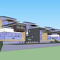 Modern Semi Detached Villa Exterior With Large Glass Windows And Balcony Terrace