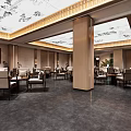 Traditional Chinese Teahouse Interior Design With Wooden Tables Chairs Ceiling Decorations And Chandeliers