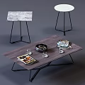 Modern Minimalist Coffee Table With Wooden Top Metal Legs And Magazines Glasses Bowl
