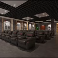 Modern Home Theater Room With Leather Recliner Seats Wall Art And Ceiling Lighting