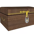 Classic Brown Wooden Box With Golden Ornamental Trim And Silver Lock Clasp