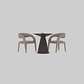 Modern Table And Chair Set With Beige Curved Backrest Dark Brown Round Table Tapered Base