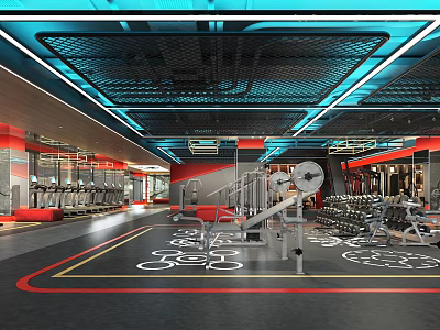 Modern Gym Interior With Various Fitness Equipment 3d model