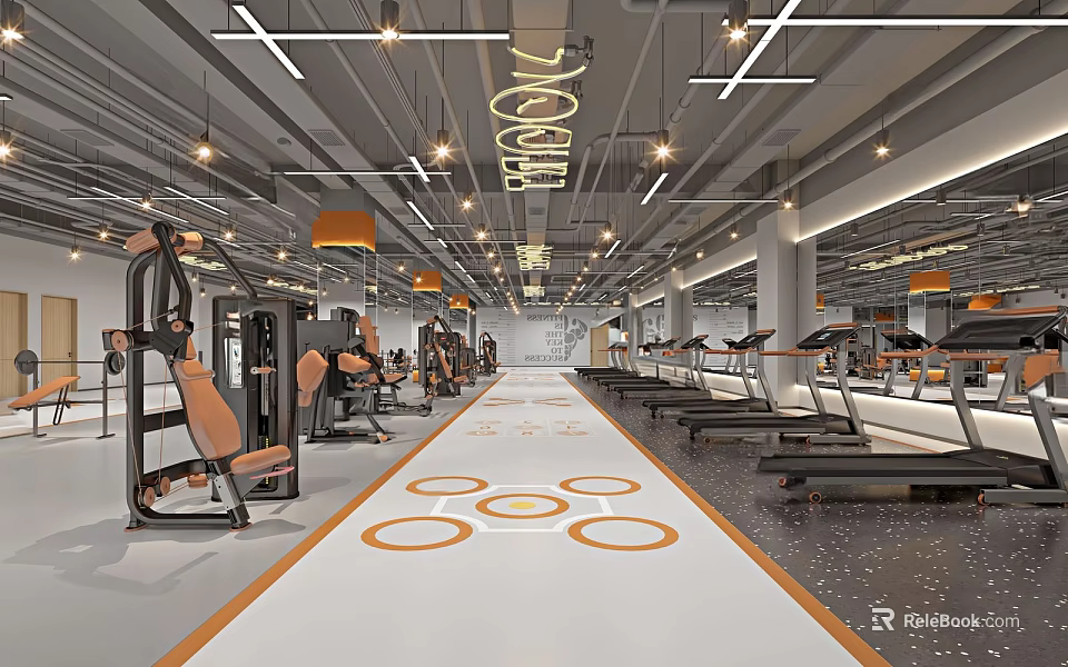 Modern Fitness Gym Interior With Various Equipment And Track 3d model 