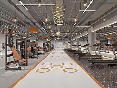 Modern Fitness Gym Interior With Various Equipment And Track 3d model