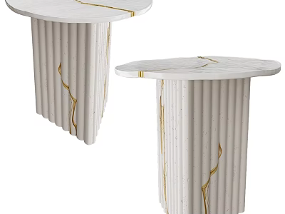 Modern Elegant Side Table with White Marble Top Fluted Column Base and Golden Line Accents 3d model