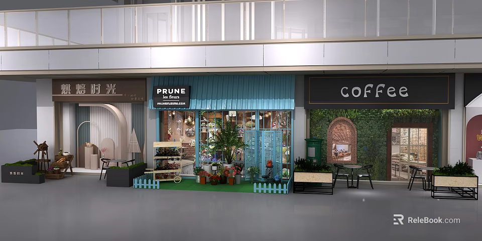 PRUNE Plant Shop Exterior With Green Plants Flowers And Coffee Area 3d model 