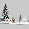 Snowy Christmas Decoration Scene With Decorated Tree Gifts Deer Ornament And Small Trees