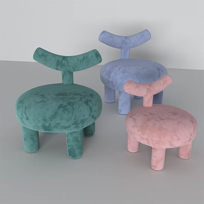 Colorful Plush Children's Chairs Three Different Colors Green Blue Pink with Round Cute Design 3d model