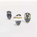 Three Decorative Shields With Ornate Black Gold And Gray Designs 3d model
