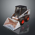 Heavy Duty Skid Steer Loader Utility Vehicle With Muddy Bucket And Red Wheels