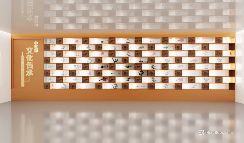 Decorative Cultural Background Wall With Patterned Tiles And Warm Ambient Lighting 3d model