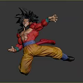 Game Anime Character Goku Black Spiky Hair Red Shirt Yellow Pants Fighting Stance Statue
