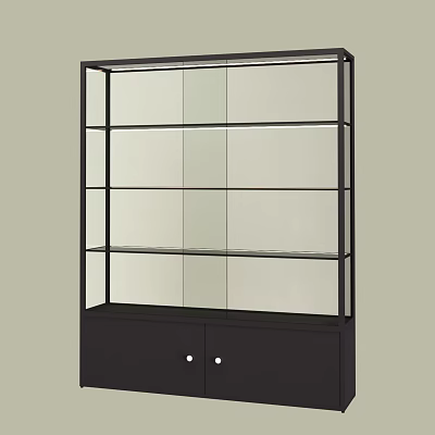 Modern Display Cabinet Shelf with Black Frame Glass Shelves and Bottom Cabinet 3d model