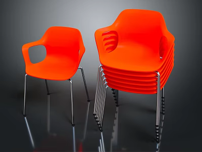Orange Modern Plastic Leisure Chairs With Metal Legs Stackable Durable Design Set 3d model